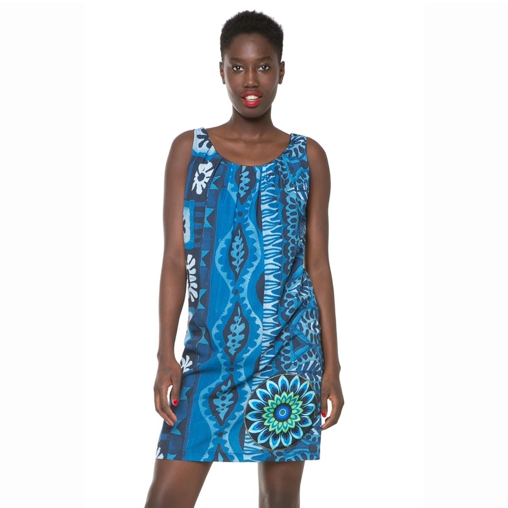 Desigual Blue Vibrant Print Women's Magic Floaty Dress Size 38 Small - Picture 4 of 12
